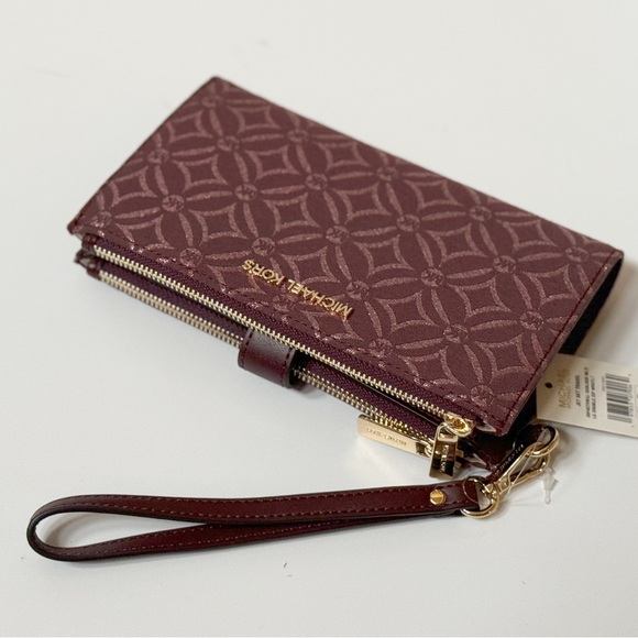 Michael Kors Jet Set Travel Large Double Zip Wallet Graphic Logo Oxblood  Multi - Picture 10 of 10